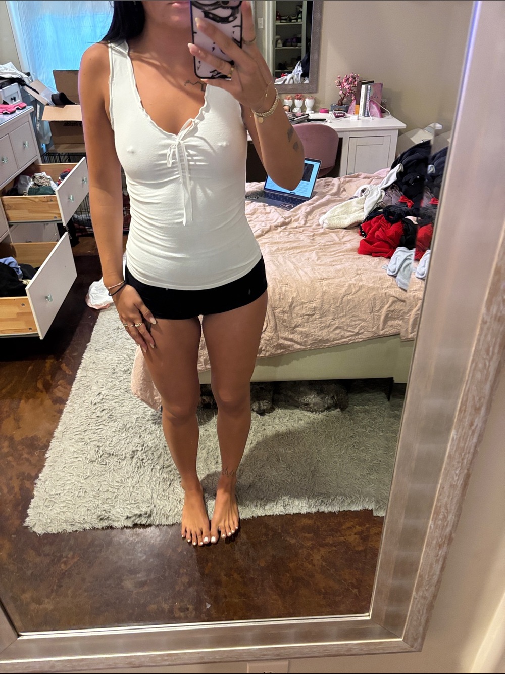 Brandy Melville White Ruffle Tie-Front Camisole - Picture 3 of 3